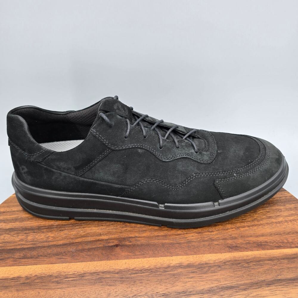 Ecco Day Shoes Mens 12 46 Black Nubuck Leather Lace Up Low Top Athletic Sneakers
